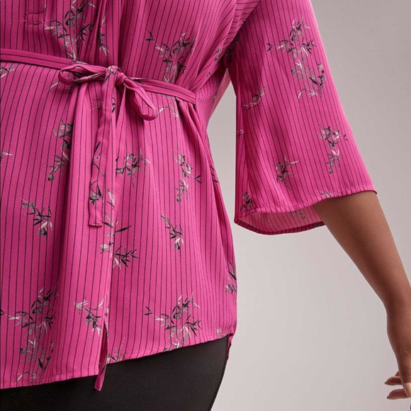 3/4 Bell Sleeve Printed Blouse with Pintuck Detail - Picture 3 of 3